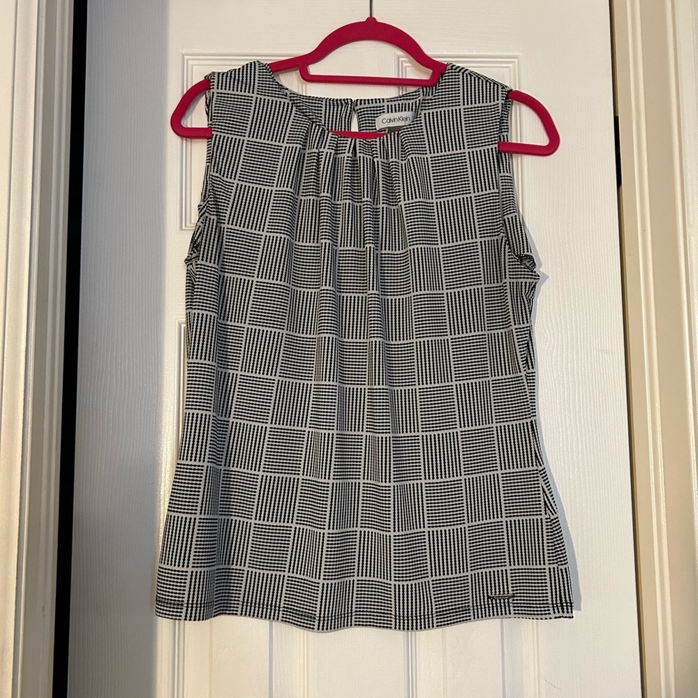 Calvin Klein Black and White Checkered Blouse